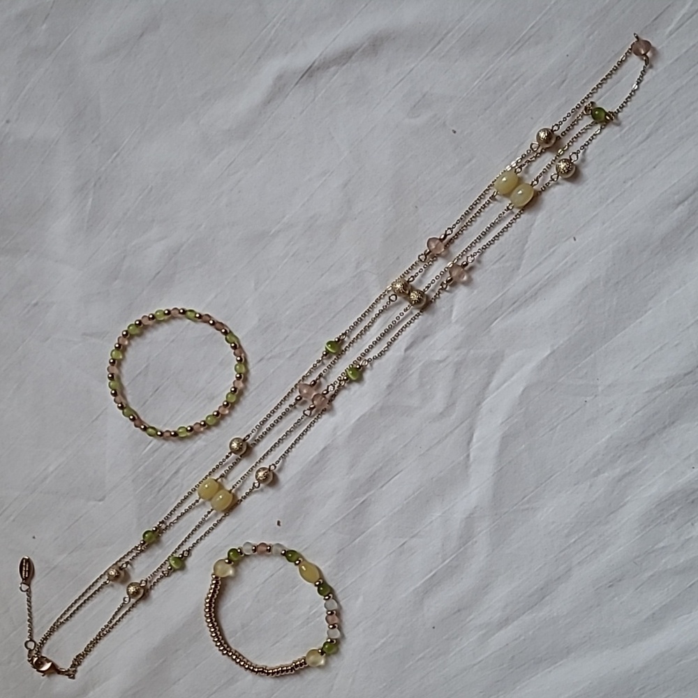 Ann Taylor Factory Double Chain Necklace and Set of Two Bracelets